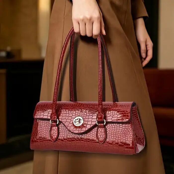 Red top-handle bag with clasp lock